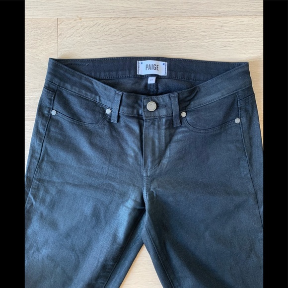 PAIGE Mid-rise Black Coated Denim Skinny Jeans Size 27 - Picture 2 of 7